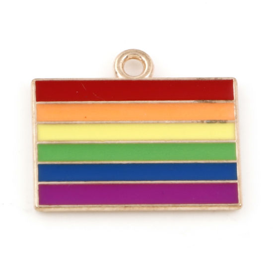 Picture of Zinc Based Alloy Weather Collection Charms Gold Plated Multicolor National Flag Rainbow 20mm x 17.5mm, 10 PCs