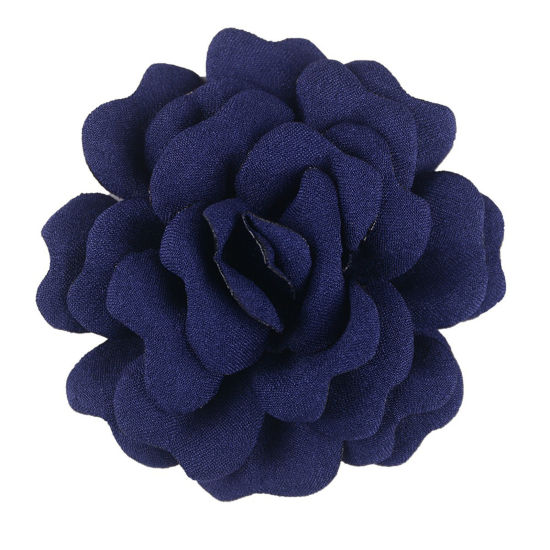 Picture of Burned Edge Flower Boutique Flatback Artificial Soft Grilled Silk Fabric Flowers Wedding Party Home Floral Wreath Decoration Navy Blue 8cm Dia., 5 PCs