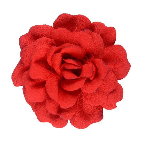 Picture of Burned Edge Flower Boutique Flatback Artificial Soft Grilled Silk Fabric Flowers Wedding Party Home Floral Wreath Decoration Red 8cm Dia., 5 PCs
