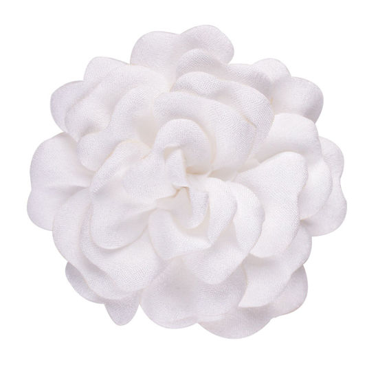 Picture of Burned Edge Flower Boutique Flatback Artificial Soft Grilled Silk Fabric Flowers Wedding Party Home Floral Wreath Decoration White 8cm Dia., 5 PCs