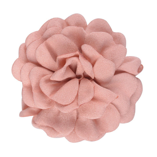 Picture of Burned Edge Flower Boutique Flatback Artificial Soft Grilled Silk Fabric Flowers Wedding Party Home Floral Wreath Decoration Peachy Beige 8cm Dia., 5 PCs