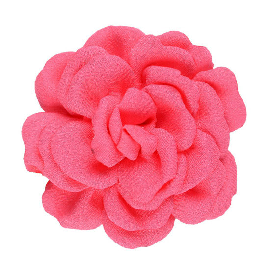 Picture of Burned Edge Flower Boutique Flatback Artificial Soft Grilled Silk Fabric Flowers Wedding Party Home Floral Wreath Decoration Watermelon Red 8cm Dia., 5 PCs