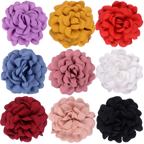 Picture of Burned Edge Flower Boutique Flatback Artificial Soft Grilled Silk Fabric Flowers Wedding Party Home Floral Wreath Decoration At Random Mixed Color Mixed 8cm Dia., 5 PCs