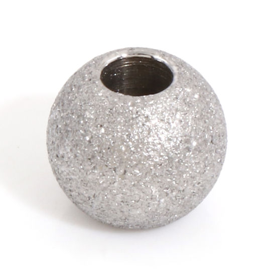 Picture of Eco-friendly 304 Stainless Steel Beads For DIY Jewelry Making Round Silver Tone Sparkledust 8mm Dia., Hole: Approx 2.8mm, 10 PCs