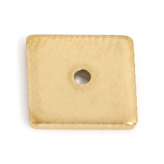 Imagen de Recubrimiento al Vacío PVD Ecológico 304 Acero Inoxidable Perlas Espaciadoras para Hacer Pulseras DIY Hallazgos para Hacer Joyas Cuadrado Chapado en Oro de 18K 6mm x 6mm, Agujero: Aprox 1mm, 10 Unidades