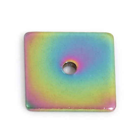 Imagen de Recubrimiento al Vacío PVD Ecológico 304 Acero Inoxidable Perlas Espaciadoras para Hacer Pulseras DIY Hallazgos para Hacer Joyas Cuadrado Chapado en Color Arco Iris 6mm x 6mm, Agujero: Aprox 1mm, 10 Unidades