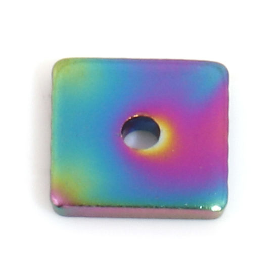 Immagine di Placcatura Sottovuoto PVD Ecologica 304 Acciaio Inossidabile Perline Distanziatrici per Gioielli Fai-da-te che Fanno Risultati Quadrato Colore Arcobaleno Placcato 8mm x 8mm, Buco: Circa 1mm, 10 Pz