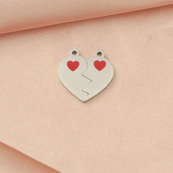 Immagine di 1 Serie ( 2 Pz/Serie) 304 Acciaio Inossidabile San Valentino Charms Cuore Spezzato Tono Argento 15mm x 15mm