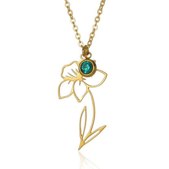 Image de Colliers Chaîne Maille Jaseron en 304 Acier Inoxydable Fleur de Mois de Naissance Couleur Or 18K mars Creux 38cm Long, 1 Pièce
