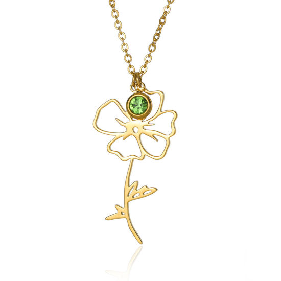 Image de Colliers Chaîne Maille Jaseron en 304 Acier Inoxydable Fleur de Mois de Naissance Couleur Or 18K août Creux 38cm Long, 1 Pièce