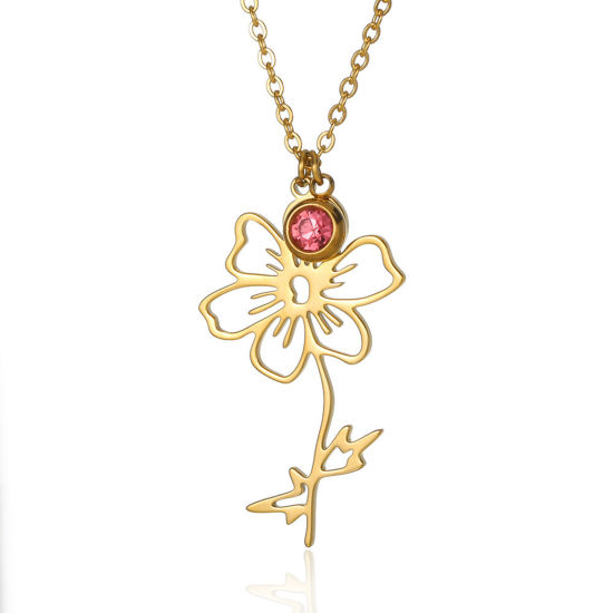 Image de Colliers Chaîne Maille Jaseron en 304 Acier Inoxydable Fleur de Mois de Naissance Couleur Or 18K octobre Creux 38cm Long, 1 Pièce