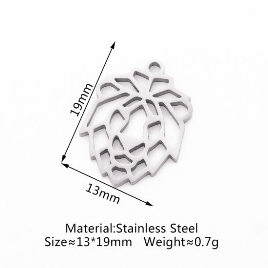 Bild von Umweltfreundlich 304 Edelstahl Charms Löwe Silberfarbe Hohl 19mm x 13mm, 3 Stück