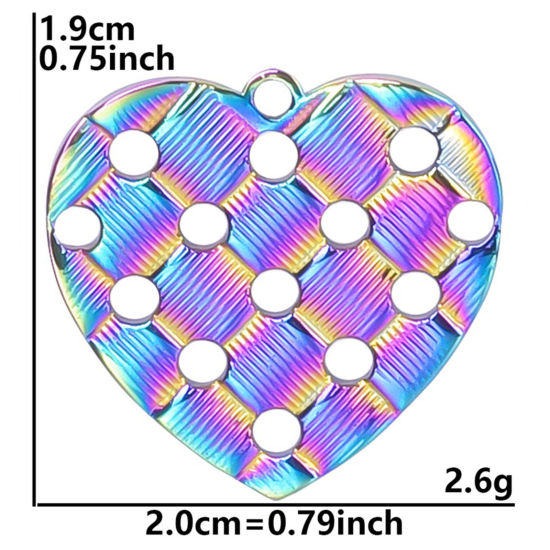 Immagine di 3 Pz Placcatura Sottovuoto PVD Ecologica 304 Acciaio Inossidabile Ciondoli Cuore Colore Arcobaleno Placcato 20mm x 19mm