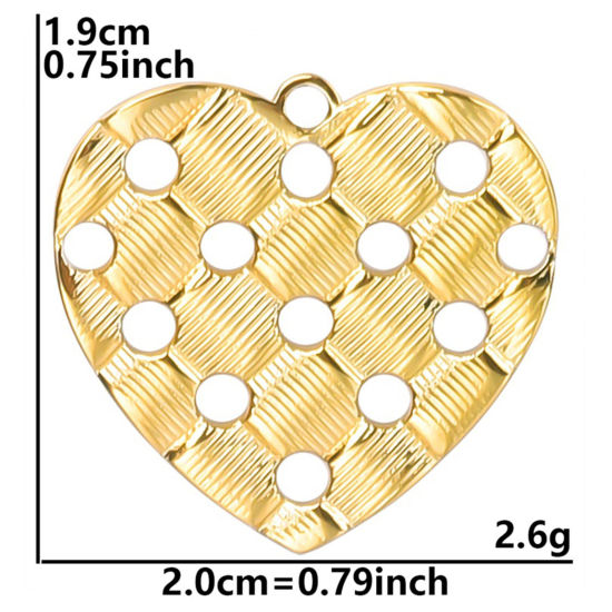 Immagine di 3 Pz Placcatura Sottovuoto PVD Ecologica 304 Acciaio Inossidabile Ciondoli Cuore Placcato Oro 18K 20mm x 19mm