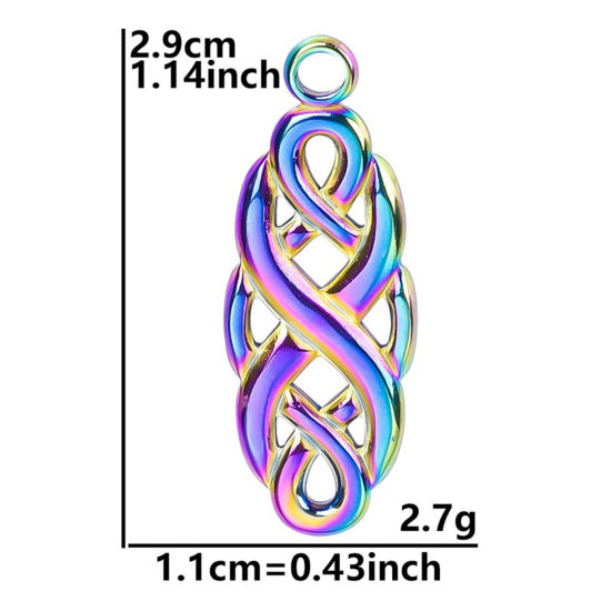 Immagine di 3 Pz Placcatura Sottovuoto PVD Ecologica 304 Acciaio Inossidabile Ciondoli Nodo Colore Arcobaleno Placcato 29mm x 14mm