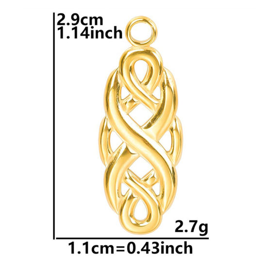 Immagine di 3 Pz Placcatura Sottovuoto PVD Ecologica 304 Acciaio Inossidabile Ciondoli Nodo Placcato Oro 18K 29mm x 14mm
