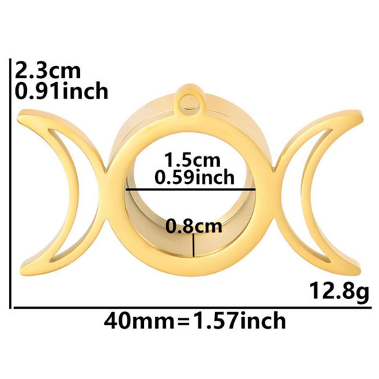 Immagine di 1 Pz Placcatura Sottovuoto PVD Ecologica 304 Acciaio Inossidabile & Vetro Flottante Locket Medaglione Ciondoli Pendenti Oro Placcato Luna Possibile Aprire 40mm x 23mm