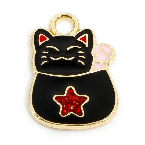 Picture of Zinc Based Alloy Charms Gold Plated Multicolor Cat Animal Star Enamel 18.5mm x 12.5mm, 20 PCs