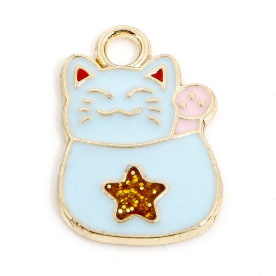 Picture of Zinc Based Alloy Charms Gold Plated Multicolor Cat Animal Star Enamel 18.5mm x 12.5mm, 20 PCs