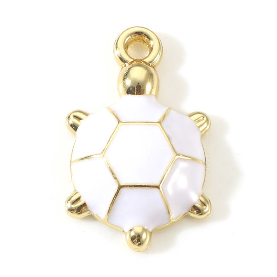 Picture of Zinc Based Alloy Ocean Jewelry Charms Gold Plated White Tortoise Animal Enamel 19mm x 12mm, 5 PCs