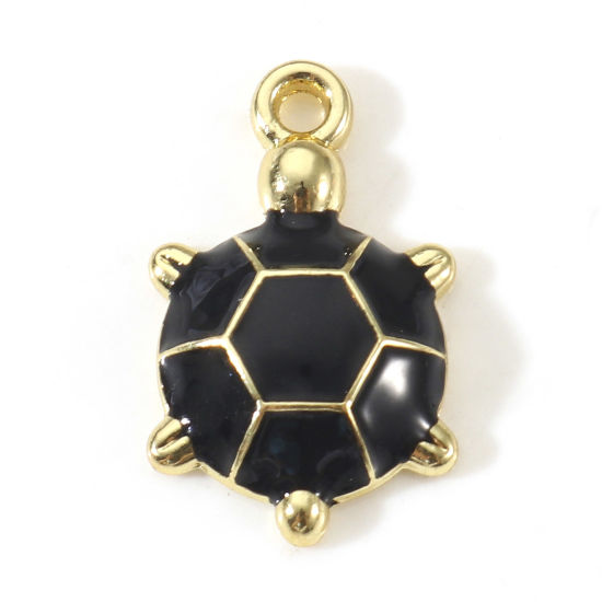 Picture of Zinc Based Alloy Ocean Jewelry Charms Gold Plated Black Tortoise Animal Enamel 19mm x 12mm, 5 PCs