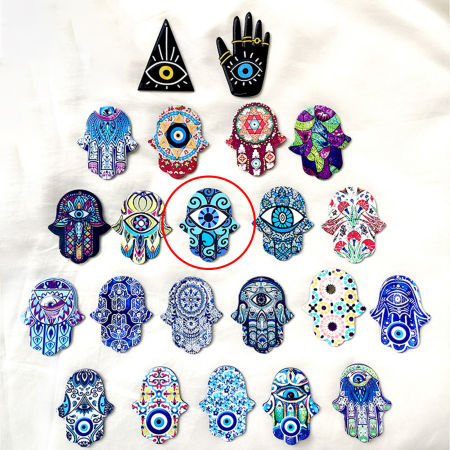 Picture of Acrylic Religious Pendants Hamsa Symbol Hand Evil Eye Multicolor 5.3cm x 4.4cm, 5 PCs