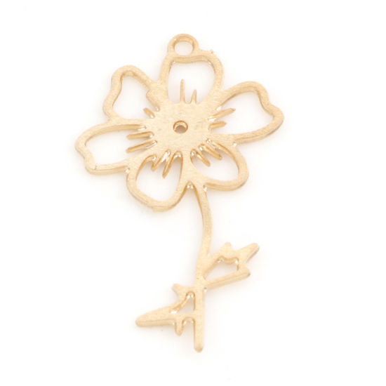 Picture of Iron Based Alloy October Birth Month Flower Charms Gold Plated Cosmos Flower Hollow 22.5mm x 13mm, 20 PCs