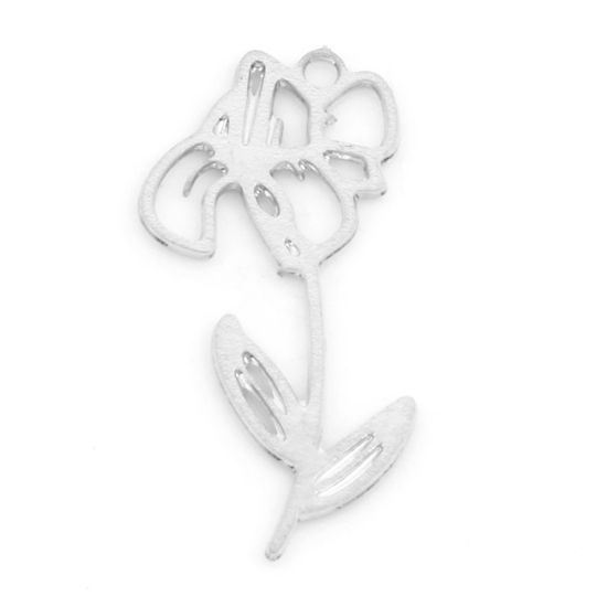 Imagen de Hierro Febrero Flor del Mes de Nacimiento Colgantes Charms Tono de Plata Flor de Iris Hueco 21mm x 10mm, 20 Unidades