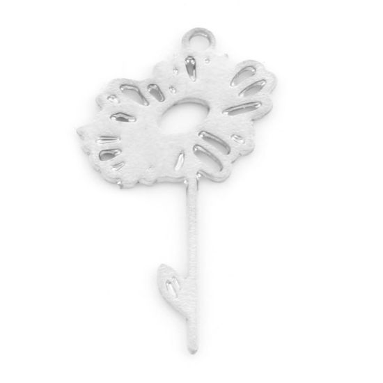 Imagen de Hierro Abril Flor del Mes de Nacimiento Colgantes Charms Tono de Plata Flor de la margarita Hueco 21mm x 12mm, 20 Unidades