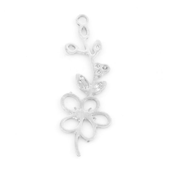 Imagen de Hierro Puede Flor del Mes de Nacimiento Colgantes Charms Tono de Plata Flor de Espino Hueco 24mm x 8mm, 20 Unidades
