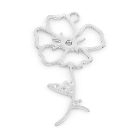 Imagen de Hierro Agosto Flor del Mes de Nacimiento Colgantes Charms Tono de Plata Amapola Hueco 21mm x 11mm, 20 Unidades