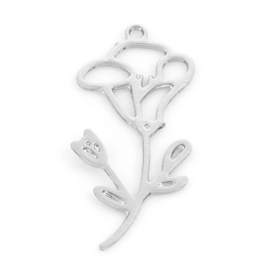 Imagen de Hierro Agosto Flor del Mes de Nacimiento Colgantes Charms Tono de Plata Gloria de la Mañana Hueco 21.5mm x 10mm, 20 Unidades