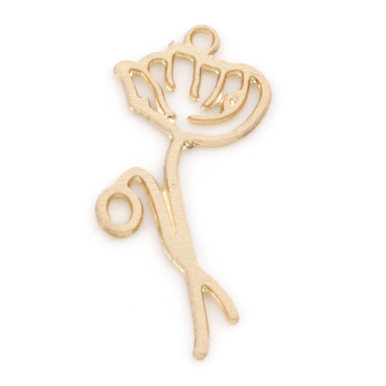 Immagine di Lega di Ferro Agosto Fiore del Mese di Nascita Charms Oro Placcato Papavero Filigrana 21mm x 9mm, 20 Pz