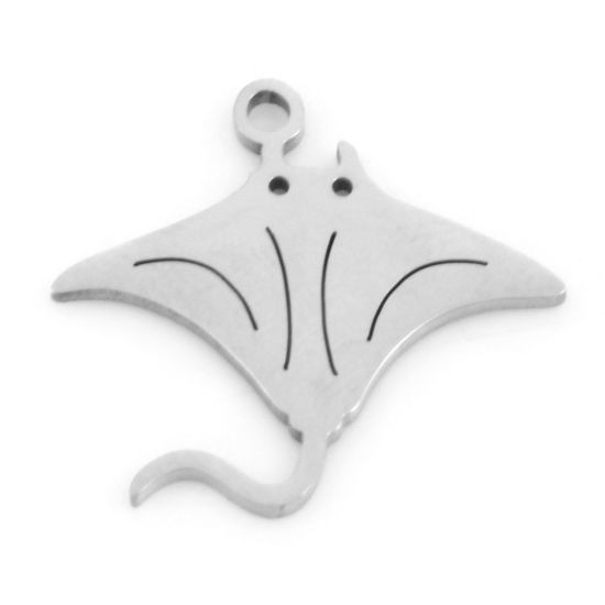 Picture of 201 Stainless Steel Ocean Jewelry Charms Silver Tone Manta Ray Fish Hollow 18.5mm x 17mm, 3 PCs