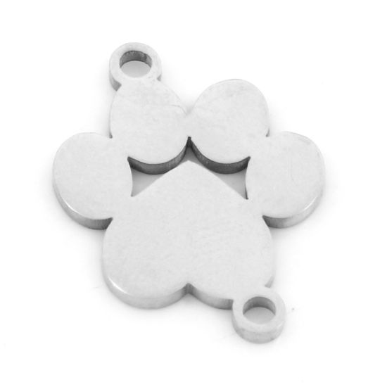 Image de Connecteurs Pendentifs Breloques en 201 Acier Inoxydable Mémorial d'Animaux Domestiques Griffe Argent Mat Creux 19mm x 13mm , 3 Pcs