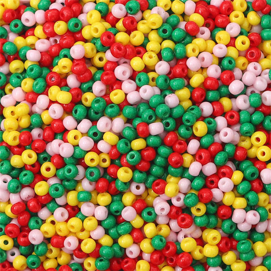 Picture of Glass Seed Beads Round Rocailles Multicolor Opaque About 2mm Dia., Hole: Approx 0.8mm, 10 Grams