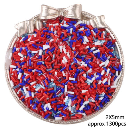 Image de Perles de Rocailles en Verre Tube Rouge & Bleu Env. 5mm x 2mm, 30 Grammes