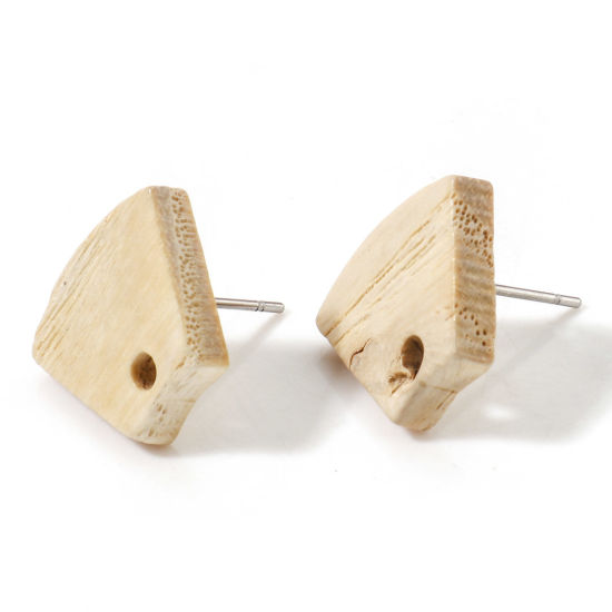 Picture of Fraxinus Wood Geometry Series Ear Post Stud Earrings Findings Fan-shaped Creamy-White With Loop 15.5mm x 12mm, Post/ Wire Size: (21 gauge), 10 PCs
