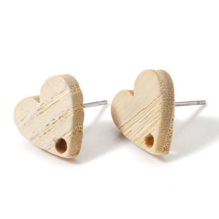 Bild von Natürliches Eschenholz Geometrie Serie Ohrring Ohrstecker Zubehör Herz Grauweiß Mit Öse 12mm x 12mm, Drahtstärke: (21 gauge), 10 Stück