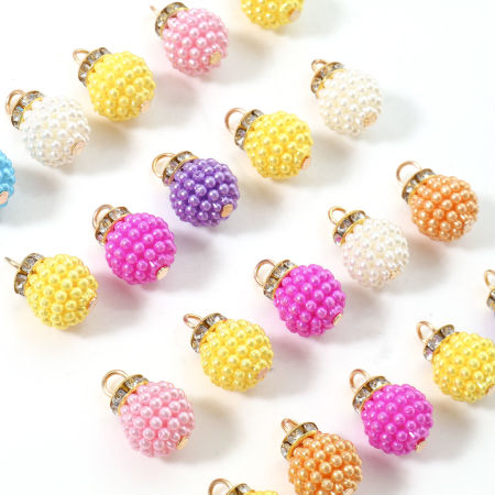 Plastic Charms Ball At Random Mixed Color Imitation Pearl 18mm x 12mm, 50 PCs