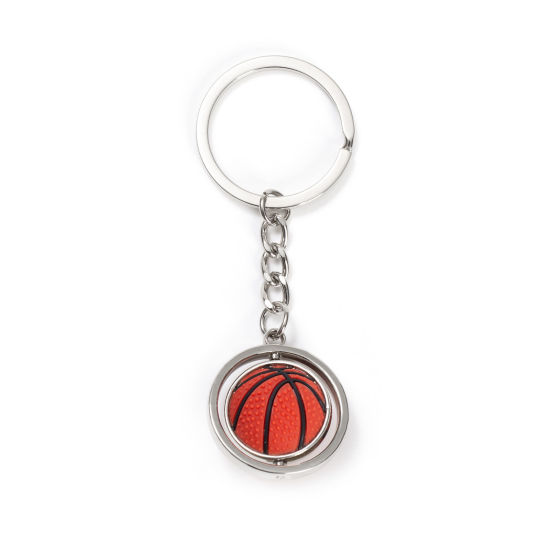 Picture of Sport Keychain & Keyring Silver Tone Basketball Rotatable 8.5cm x 3cm, 1 Piece