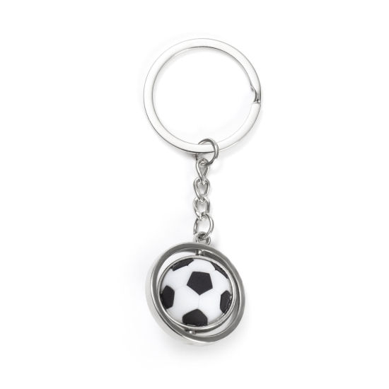 Picture of Sport Keychain & Keyring Silver Tone Football Rotatable 8.5cm x 3cm, 1 Piece