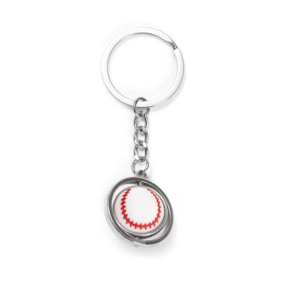 Picture of Sport Keychain & Keyring Silver Tone Baseball Rotatable 8.5cm x 3cm, 1 Piece