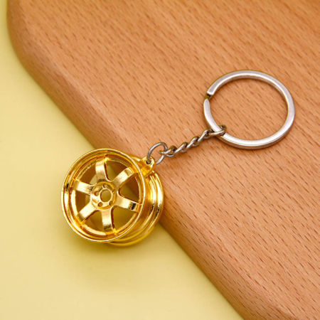 Picture of Creative Keychain & Keyring Gold Plated Car Wheel Hub Tire Rim 8cm, 1 Piece