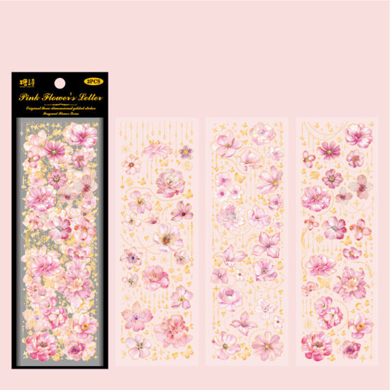 Picture of PET DIY Scrapbook Deco Stickers Multicolor Flower 21.5cm x 7cm, 1 Set