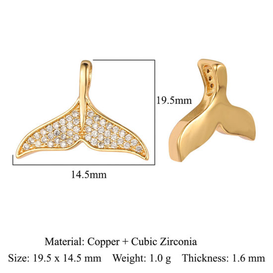 Image de Breloques Bijoux d'Océan en Laiton Queue de Poisson Plaqué Or 18K à Strass Transparent 19mm x 14mm, 1 Pièce