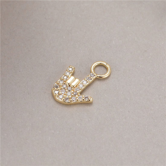 Bild von Messing Charms Vergoldet Geste Klar Kubischer Zirkon 12mm x 8mm, 2 Stück                                                                                                                                                                                      