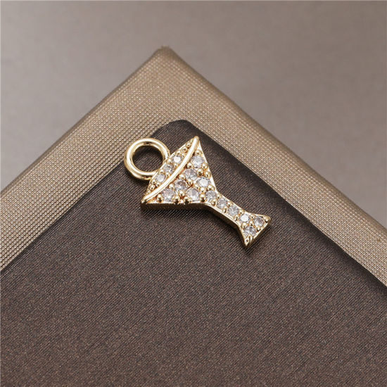 Picture of Brass Charms Gold Plated Cup Micro Pave Clear Cubic Zirconia 13mm x 8mm, 2 PCs                                                                                                                                                                                