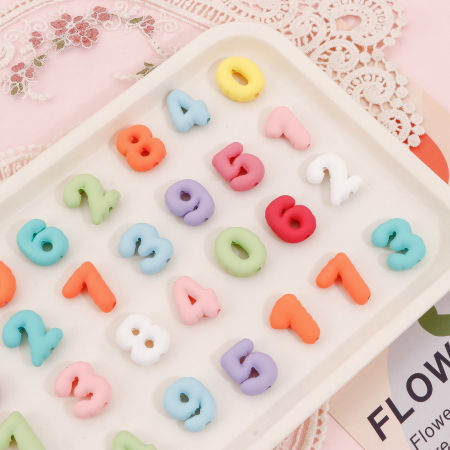 Picture of Acrylic Beads For DIY Jewelry Making At Random Mixed Color Frosted Number Message " 0-9 " About 27x22mm - 23x17mm, Hole: Approx 2.8mm, 10 PCs