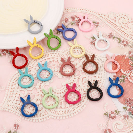 Picture of Zinc Based Alloy Keychain & Keyring At Random Mixed Color Rabbit Animal Painted 3.8cm x 2.8cm , 5 PCs